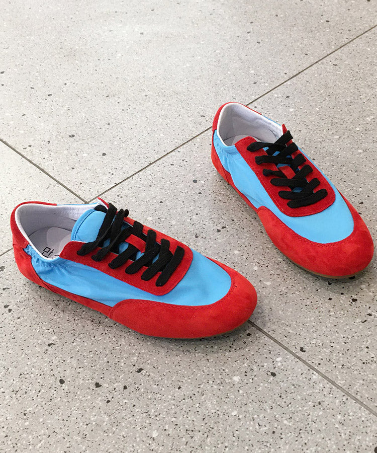 Lace Shoes Comfy Suede Splicing Casual Red Up Flat