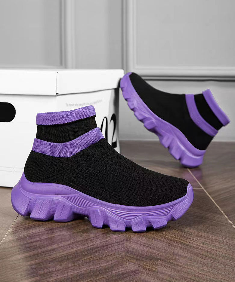 Casual Comfy Splicing Ankle Sport Shoes Purple Knit Fabric JJ008