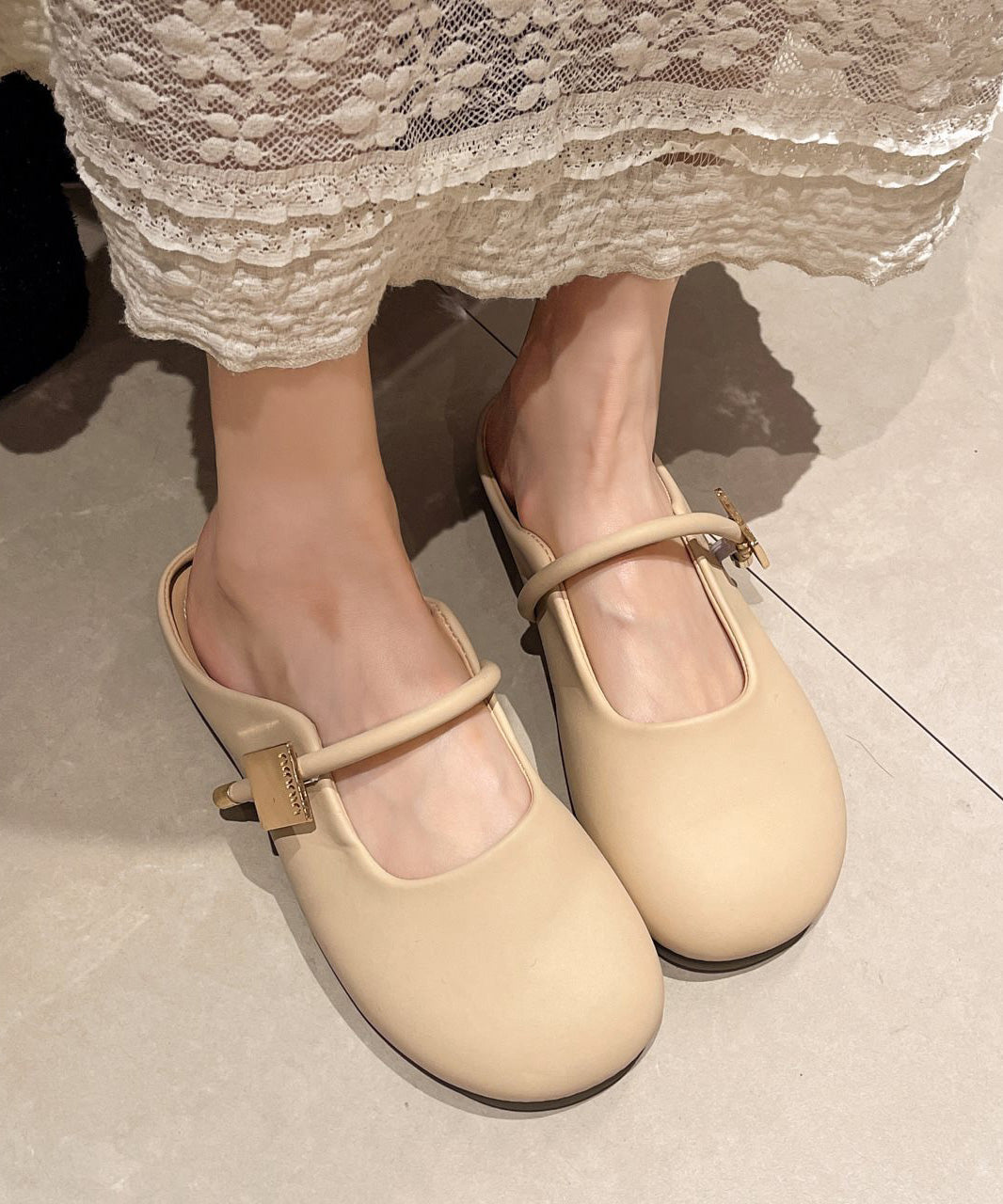 Beige Sandals Splicing Faux Casual Comfy Slide Leather