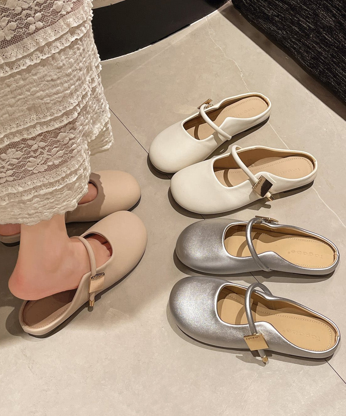 Beige Sandals Splicing Faux Casual Comfy Slide Leather