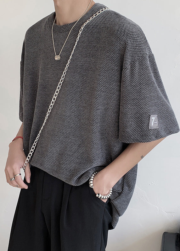 Side Cotton T Mens Casual Dark Open Oversized Graphic Shirts Grey