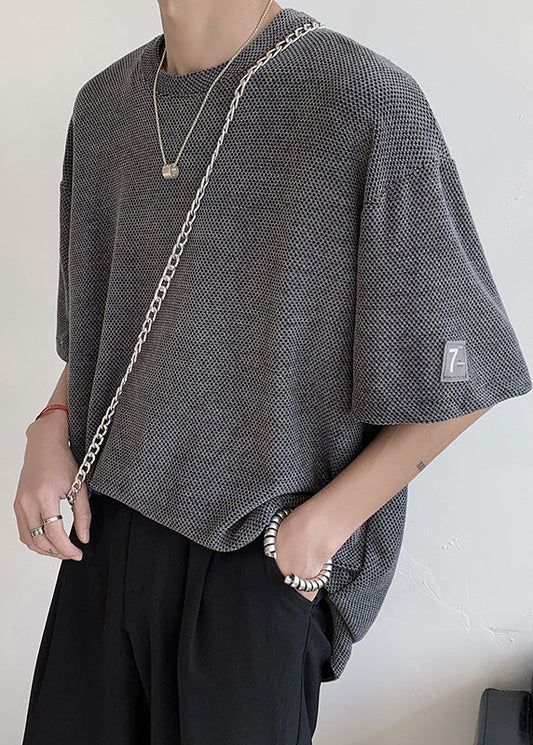 Side Cotton T Mens Casual Dark Open Oversized Graphic Shirts Grey