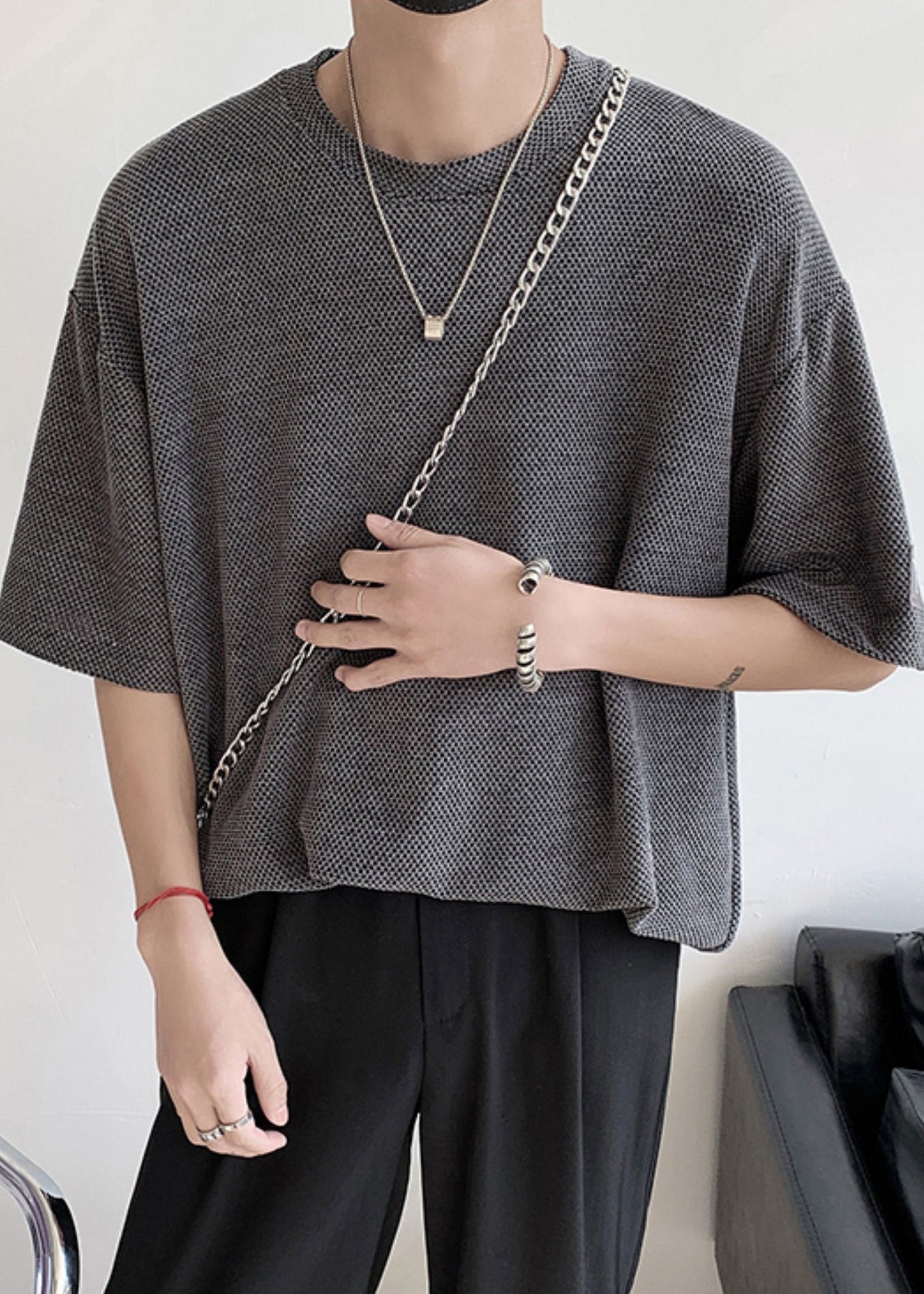 Side Cotton T Mens Casual Dark Open Oversized Graphic Shirts Grey