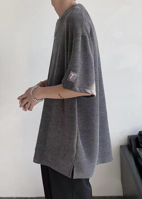 Side Cotton T Mens Casual Dark Open Oversized Graphic Shirts Grey