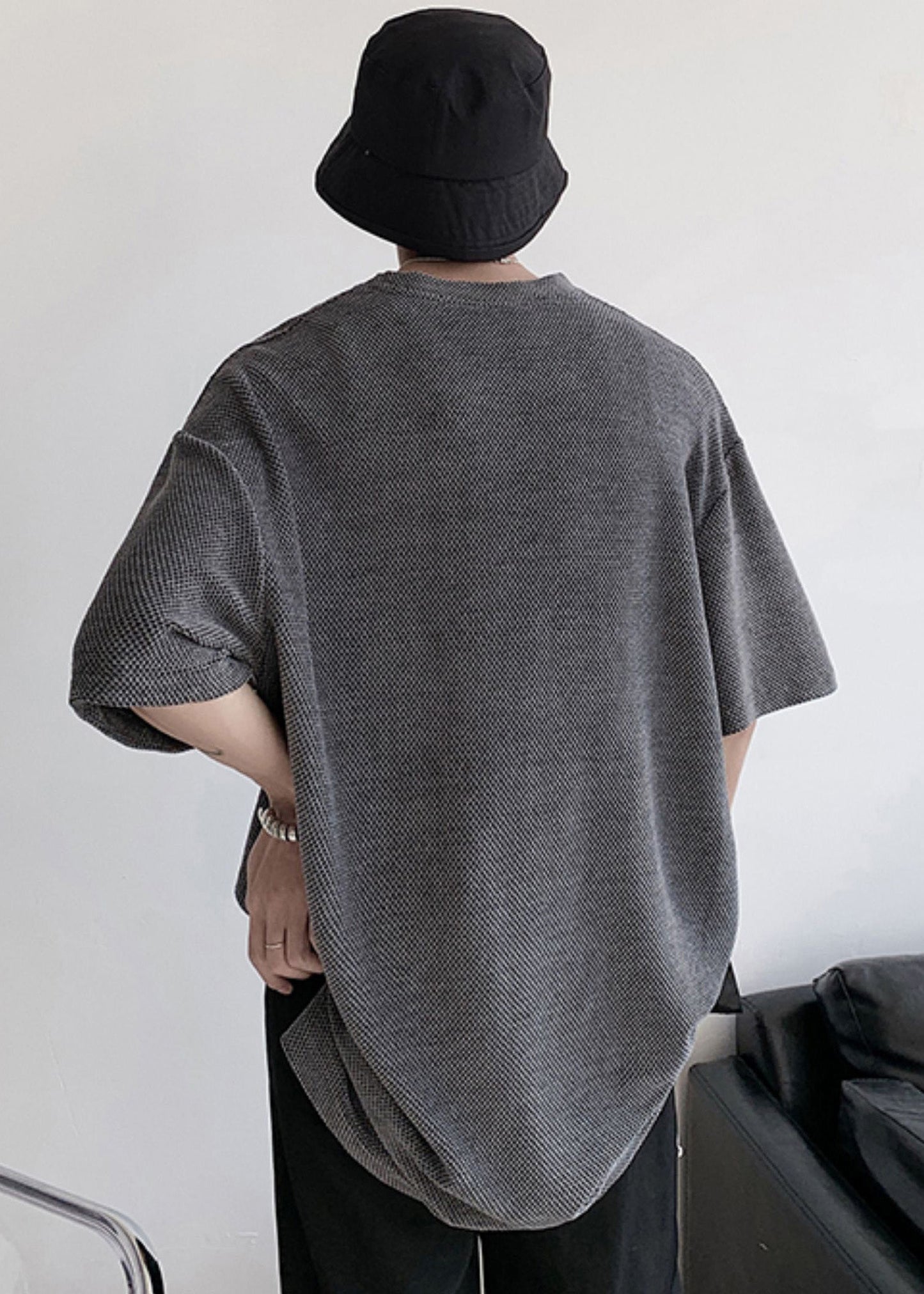 Side Cotton T Mens Casual Dark Open Oversized Graphic Shirts Grey