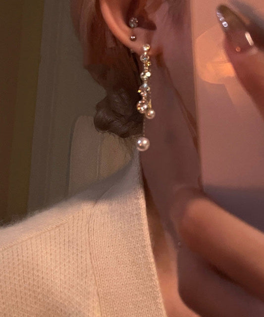 Drop Zircon Copper Gold Alloy Casual Tassel Earrings Pearl