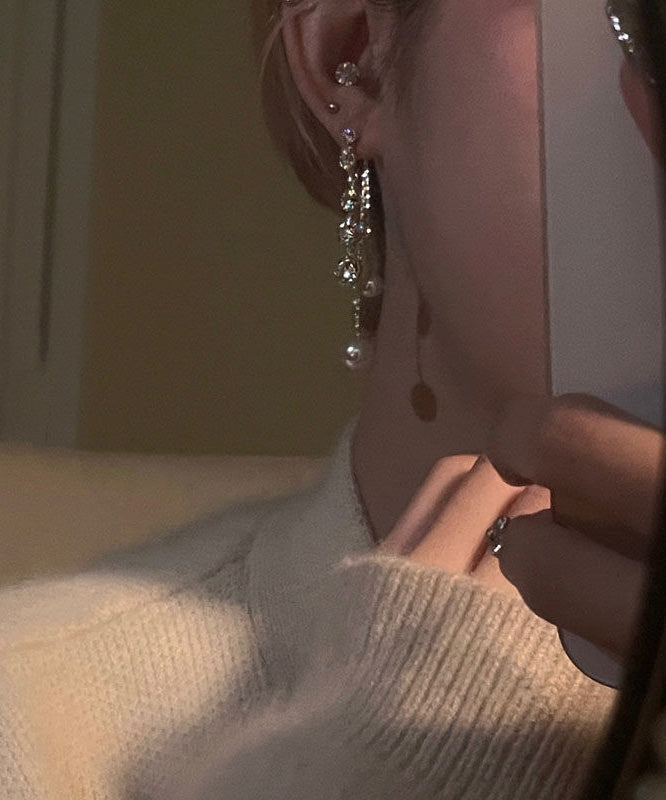 Drop Zircon Copper Gold Alloy Casual Tassel Earrings Pearl