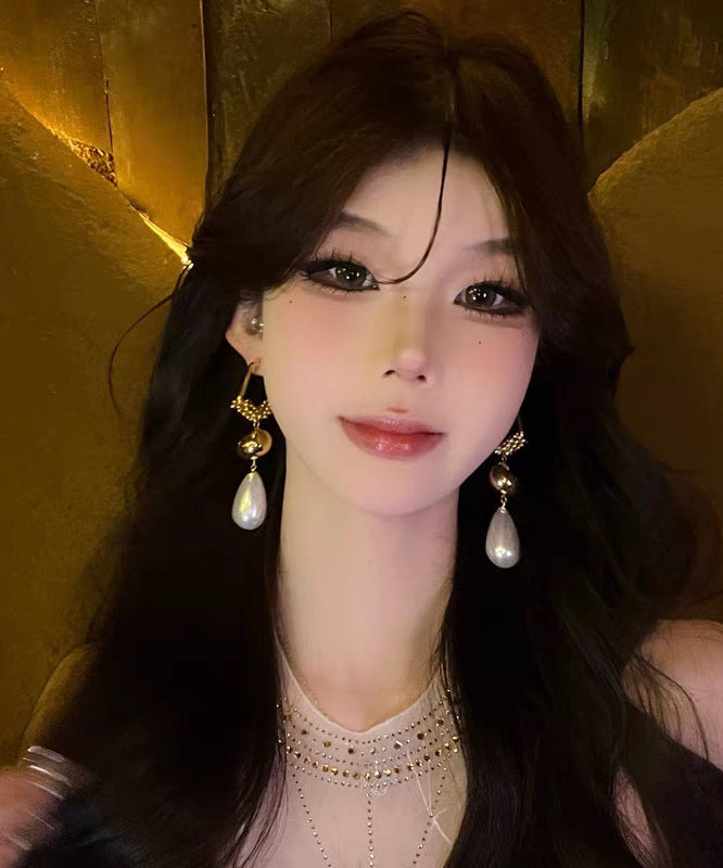 Casual Silver Drop Overgild Stergling Earrings Zircon Gold Pearl