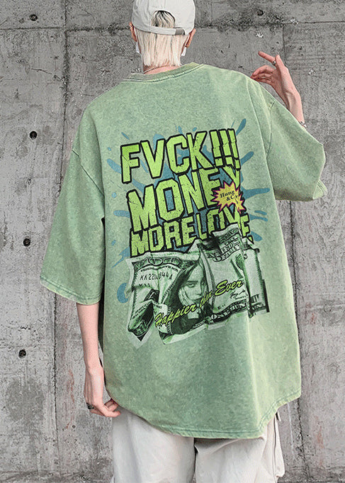 Cotton Casual Tees Graphic Grass Oversized Print Summer Men Green