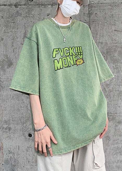 Cotton Casual Tees Graphic Grass Oversized Print Summer Men Green