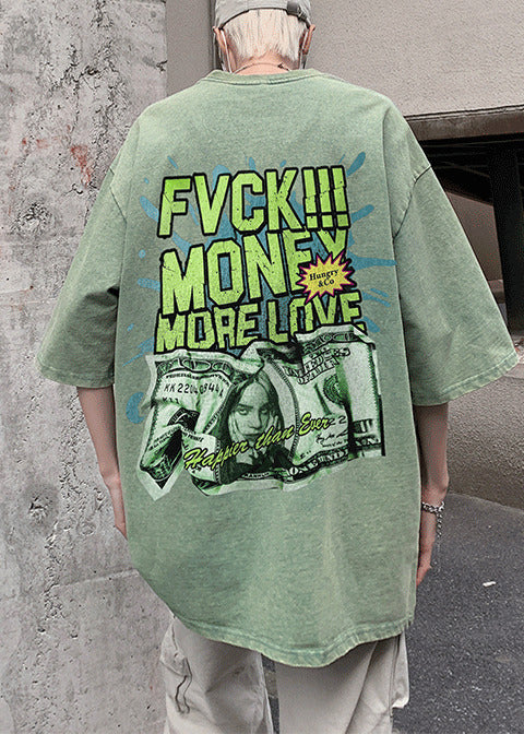 Cotton Casual Tees Graphic Grass Oversized Print Summer Men Green