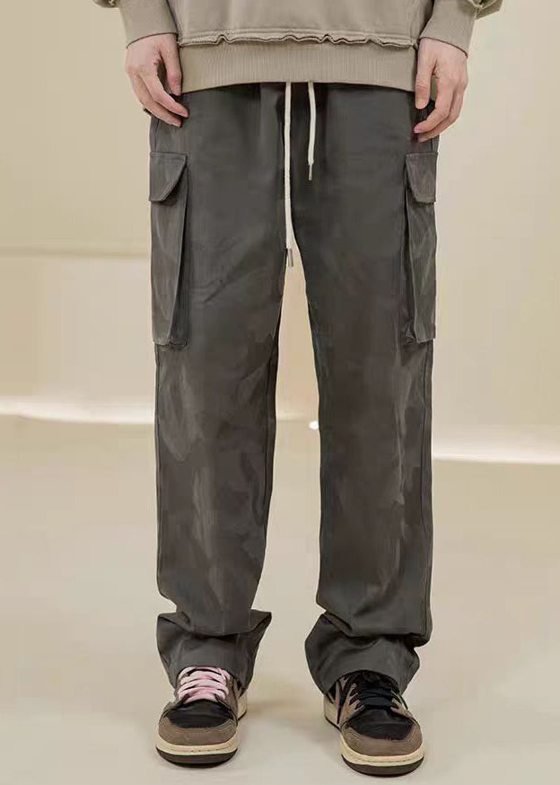 Camouflage Casual Mens Pockets Green Embroideried Pants Cotton