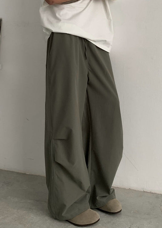 Pants Drawstring Green Men Casual Cotton Summer Pockets