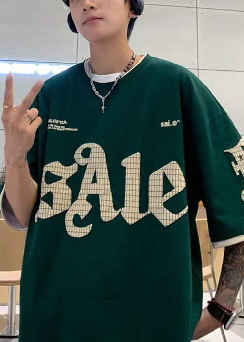 Cotton Casual Print Green False Pieces T Mens Shirt Two Summer