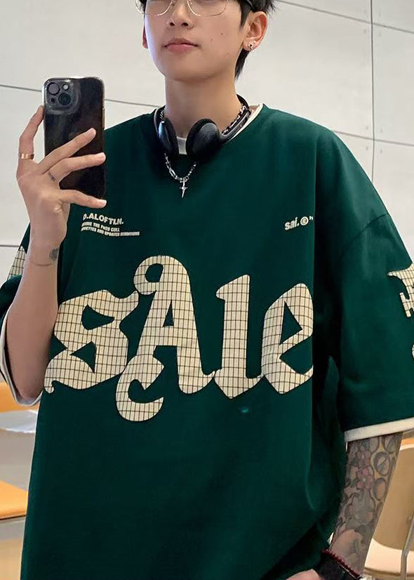 Cotton Casual Print Green False Pieces T Mens Shirt Two Summer