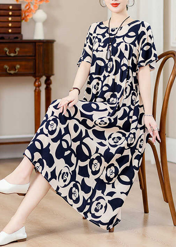 Casual Green Print Pockets Silk Cotton Long Dresses Summer QB013