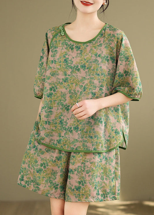 T Green Side Short Pieces Two Casual Shorts Set Shirt Open And