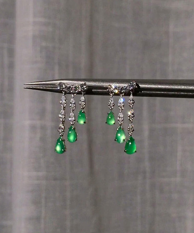 Tassel Drop Green Sterling Silver Water Casual Chalcedony