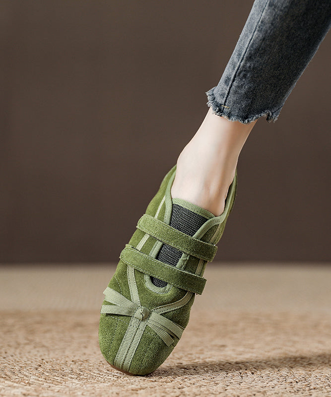 Green Buckle Splicing Flat Suede For Shoes Strap Women Casual