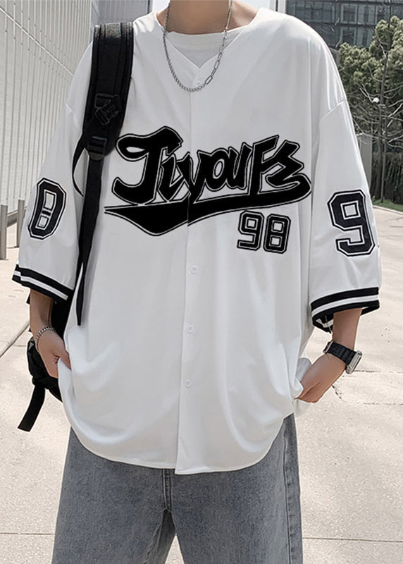 Half Print Shirts Mens Cotton Button Sleeve Grey Casual