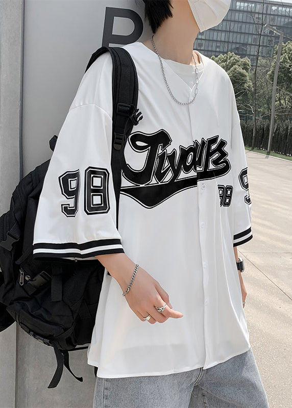 Half Print Shirts Mens Cotton Button Sleeve Grey Casual