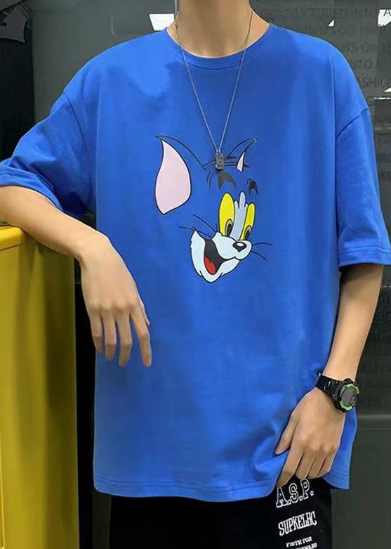 Shirt Cotton Summer Cats Grey T Casual Men Print