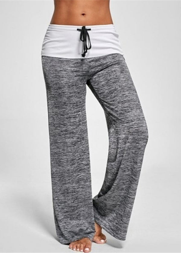 Pants Cotton Casual Drawstring Grey Patchwork Summer