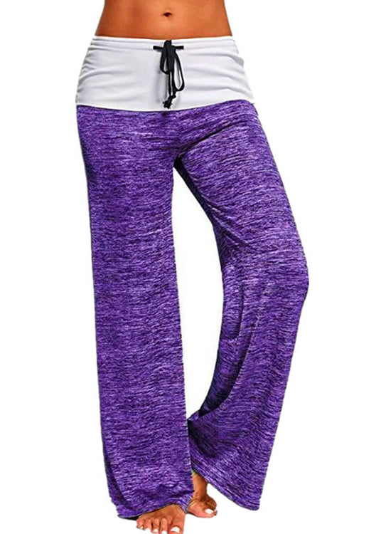 Pants Cotton Casual Drawstring Grey Patchwork Summer