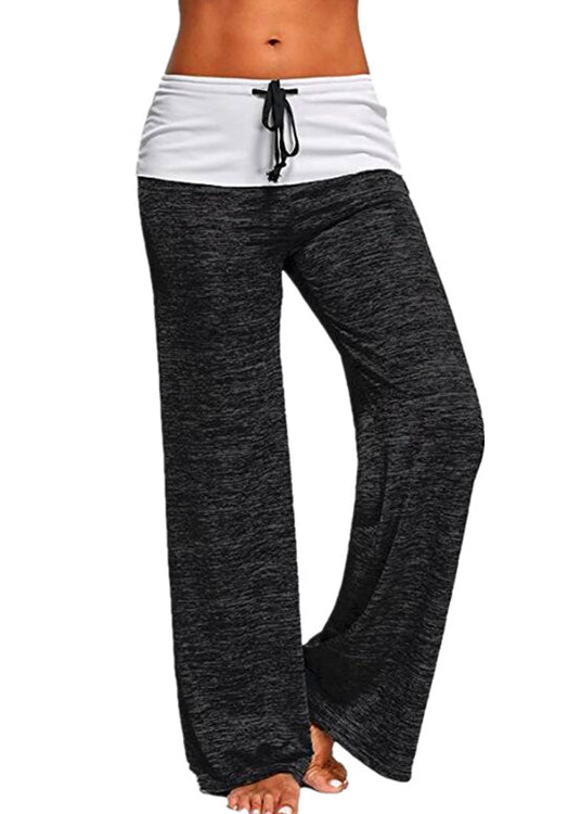 Pants Cotton Casual Drawstring Grey Patchwork Summer