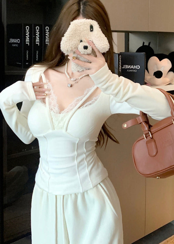 Casual Grey Patchwork Lace Halter Tops Spring YF024