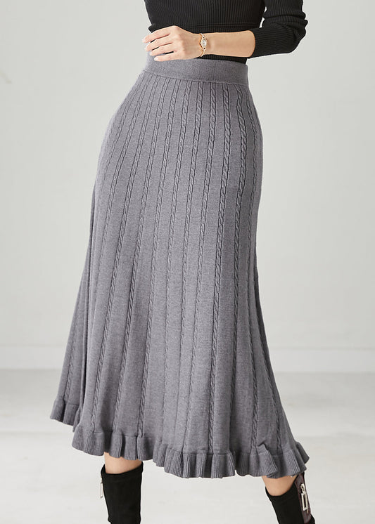 Casual Grey Ruffled Exra Large Hem Knit Skirts Spring YU1045