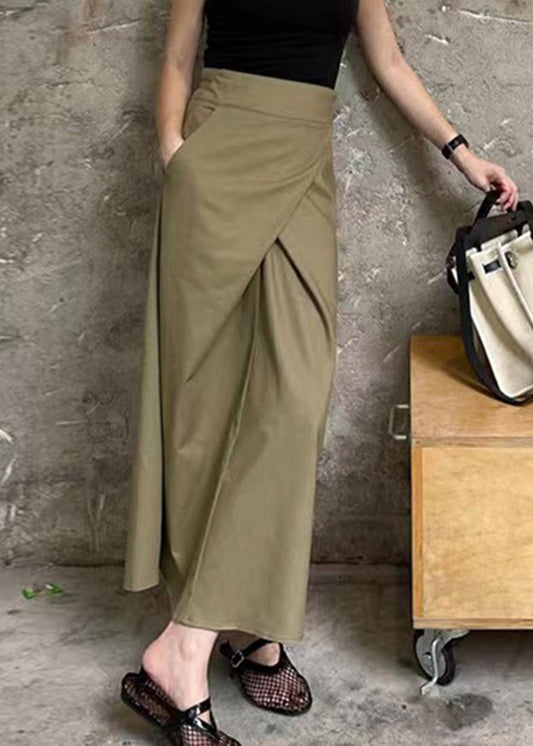 High Pockets Waist Khaki Casual Skirt Patchwork Maxi Asymmetrical