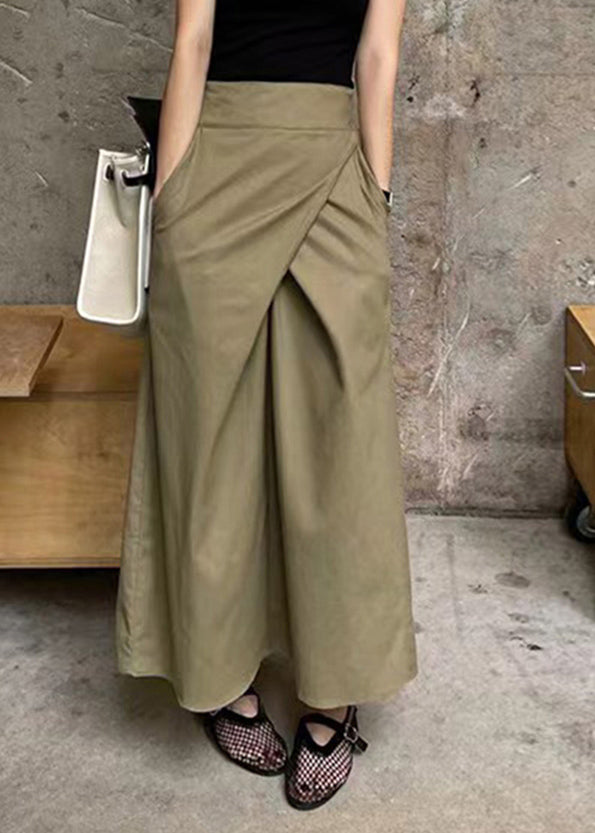 High Pockets Waist Khaki Casual Skirt Patchwork Maxi Asymmetrical