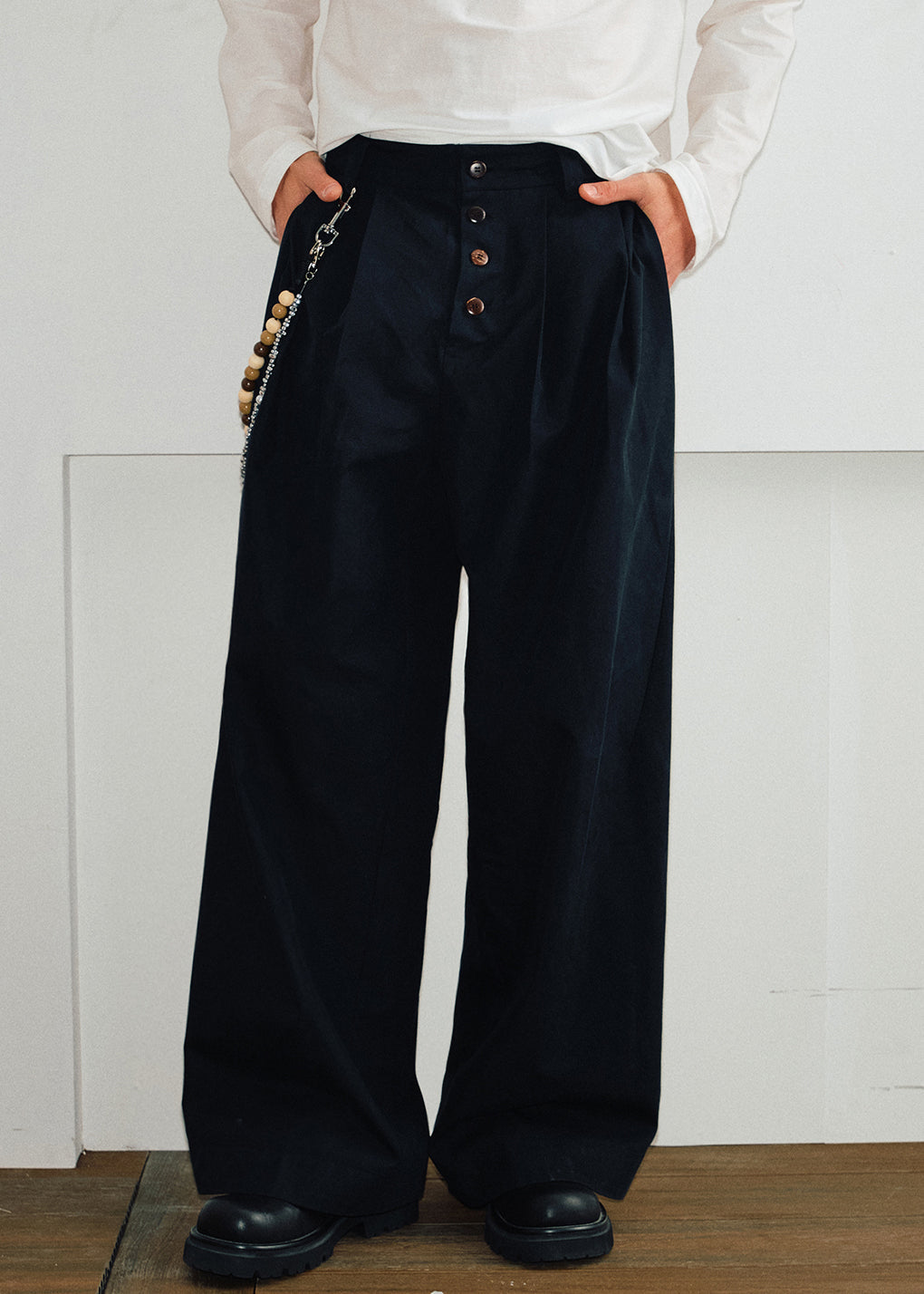 Button Pants Khaki Spring High Pockets Cotton Waist Mens Casual