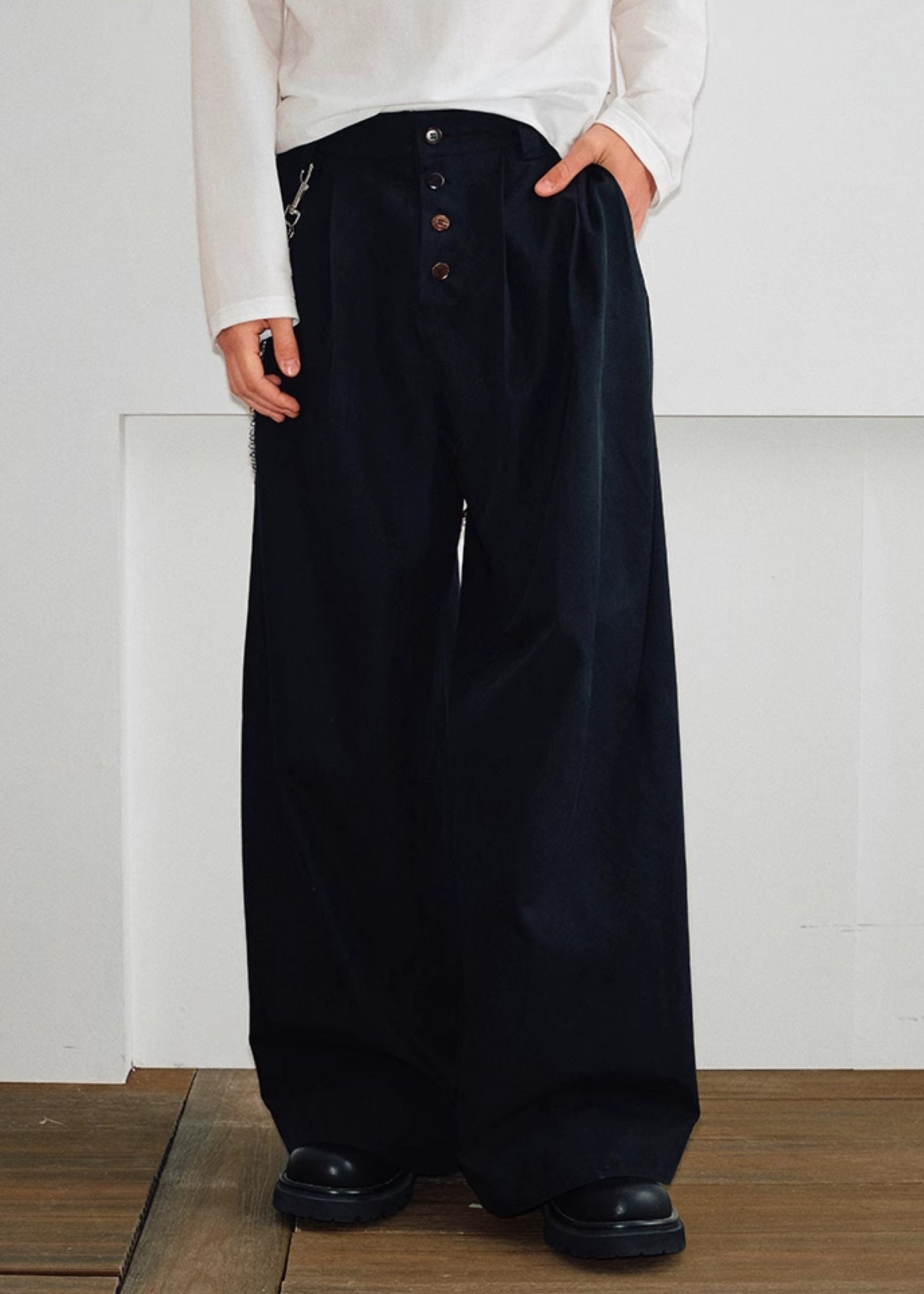 Button Pants Khaki Spring High Pockets Cotton Waist Mens Casual