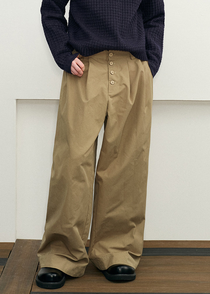 Button Pants Khaki Spring High Pockets Cotton Waist Mens Casual