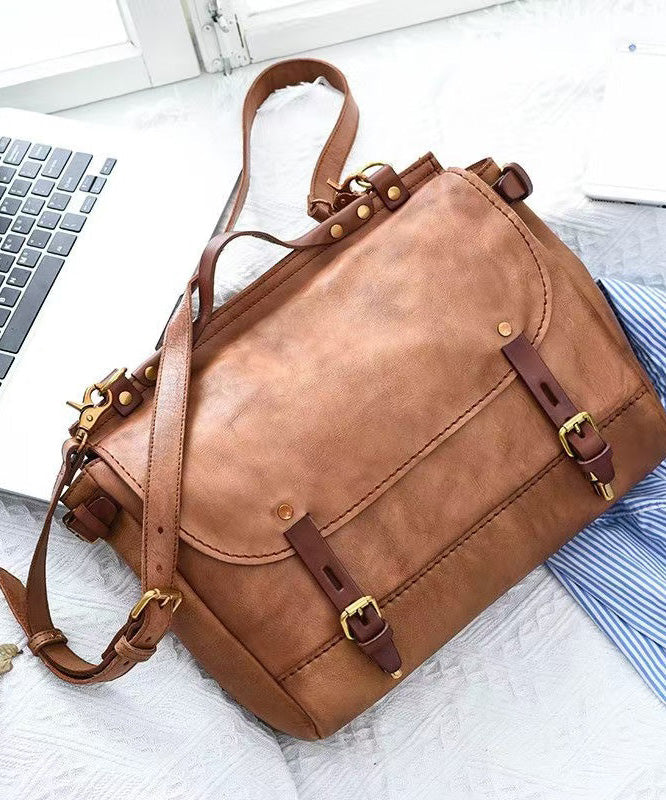 Bag Messenger Capacity Leather Casual CrossBody Large Khaki