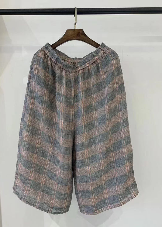 Plaid Linen Summer Harem Casual Khaki Pants Oversized