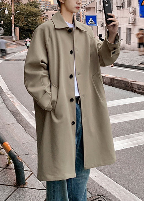 Casual Khaki Peter Pan Collar Button Cotton Men Trench Spring YQ014