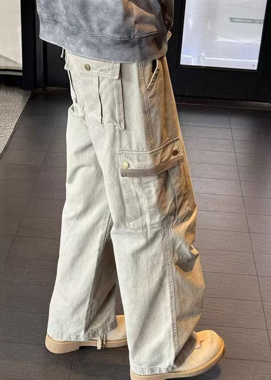 Casual Denim Men Waist Spring Pants Pockets High Khaki