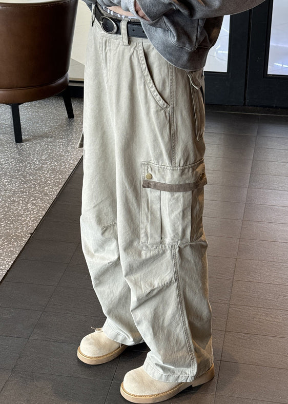 Casual Denim Men Waist Spring Pants Pockets High Khaki