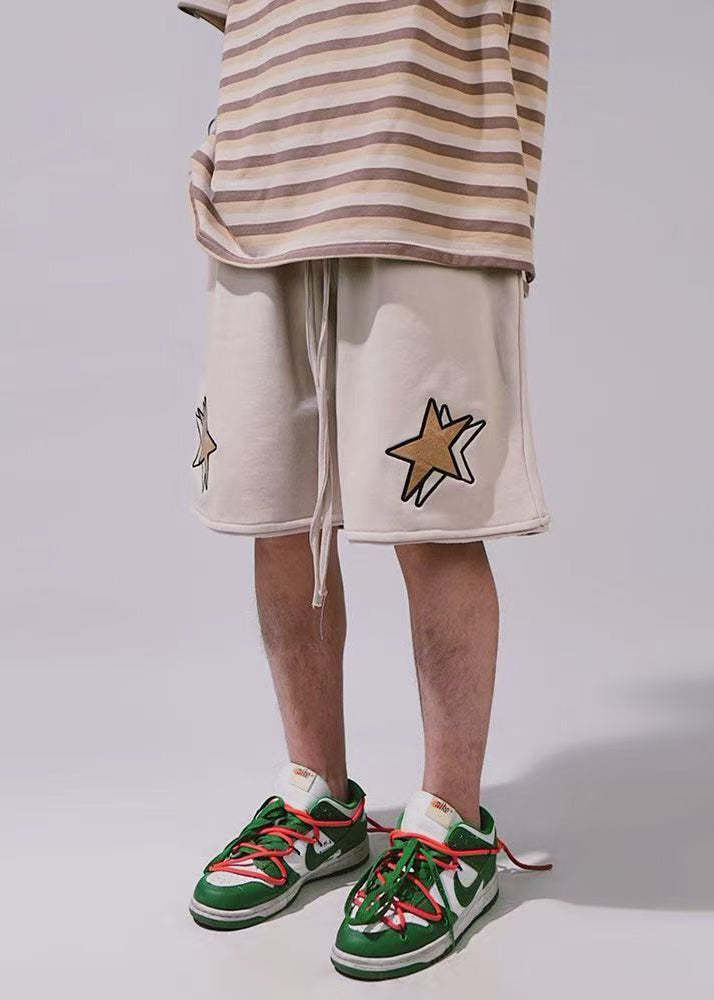 Shorts Men Waist Casual Summer Khaki Print Elastic Cotton