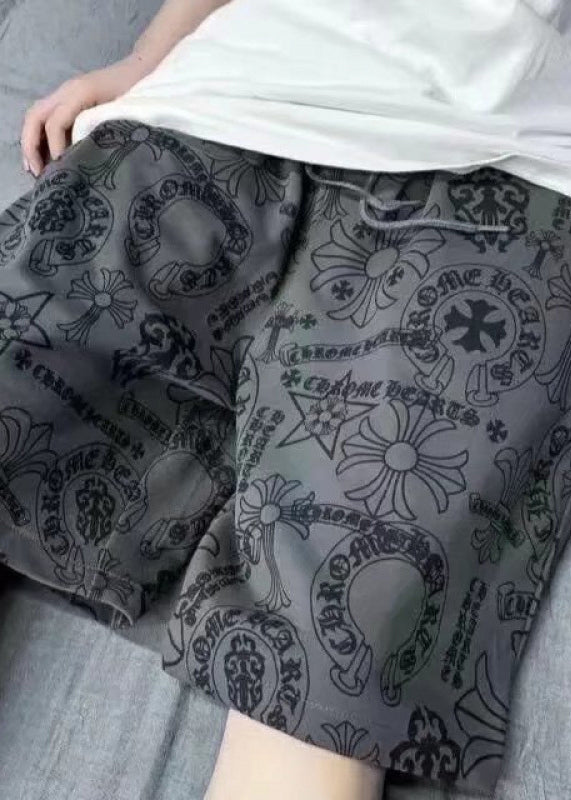 Casual Shorts Waist Mens Cotton Khaki Elastic Print Summer