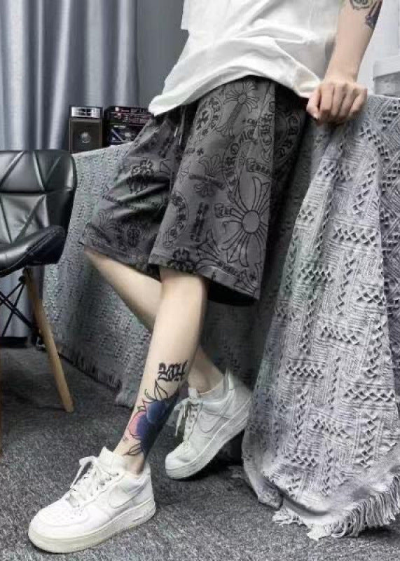 Casual Shorts Waist Mens Cotton Khaki Elastic Print Summer