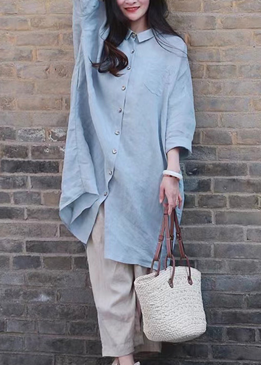 Casual Loose Pink Peter Pan Collar Mid Cotton Shirt Top Spring TJ029