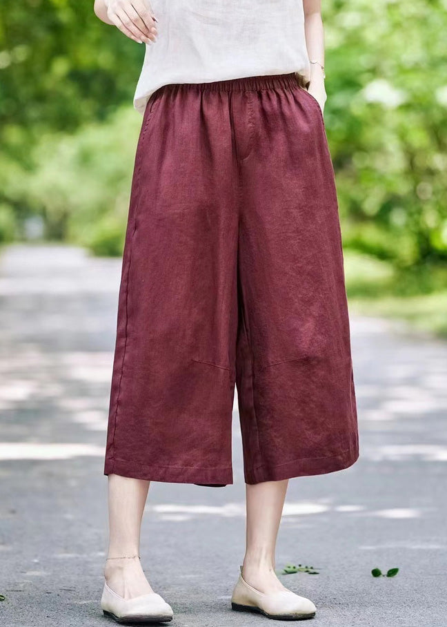 Waist Mulberry Summer Casual Elastic Crop Linen Pockets Pants