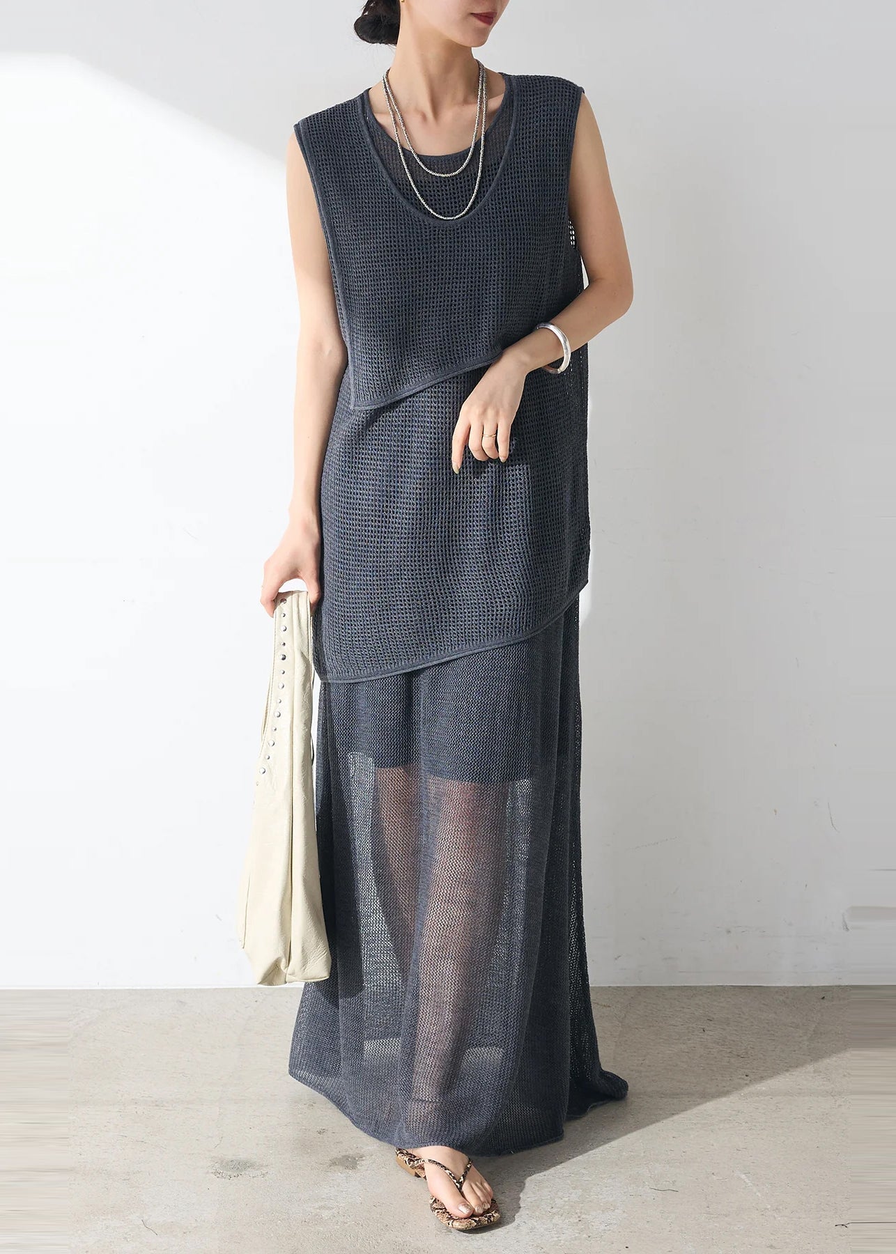 Navy Hollow Sets Out Pieces Sheer Women Sleeveless Tulle Casual 2