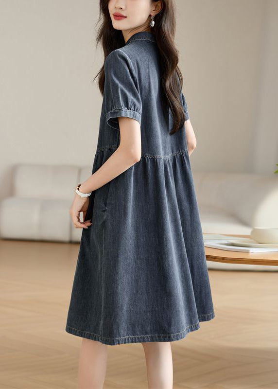 Summer Navy Work Peter Collar Dress Casual Denim Pan