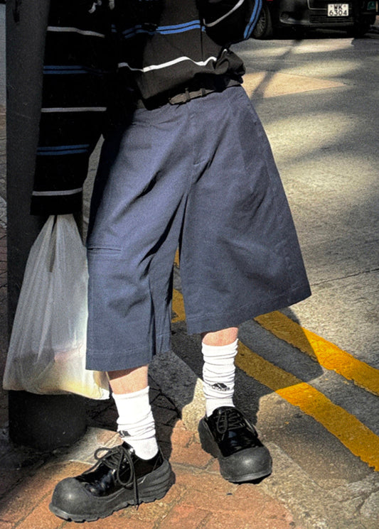 Cotton High Navy Crop Waist Pockets Pants Summer Casual Men