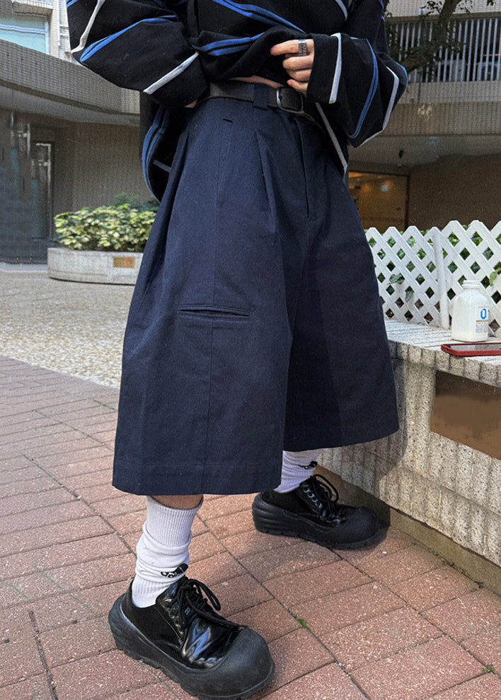 Cotton High Navy Crop Waist Pockets Pants Summer Casual Men